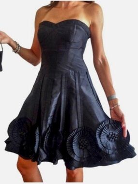 Basix Black Label Sleeveless Strapless Black Floral Appliqué Fit & Flare Dress 8